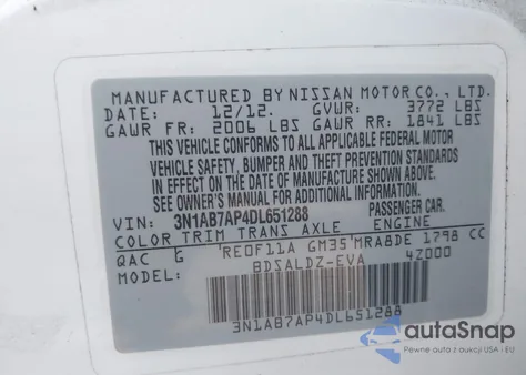 2013 Nissan Sentra Sv from USA, damaged, VIN 3N1AB7AP4DL651288